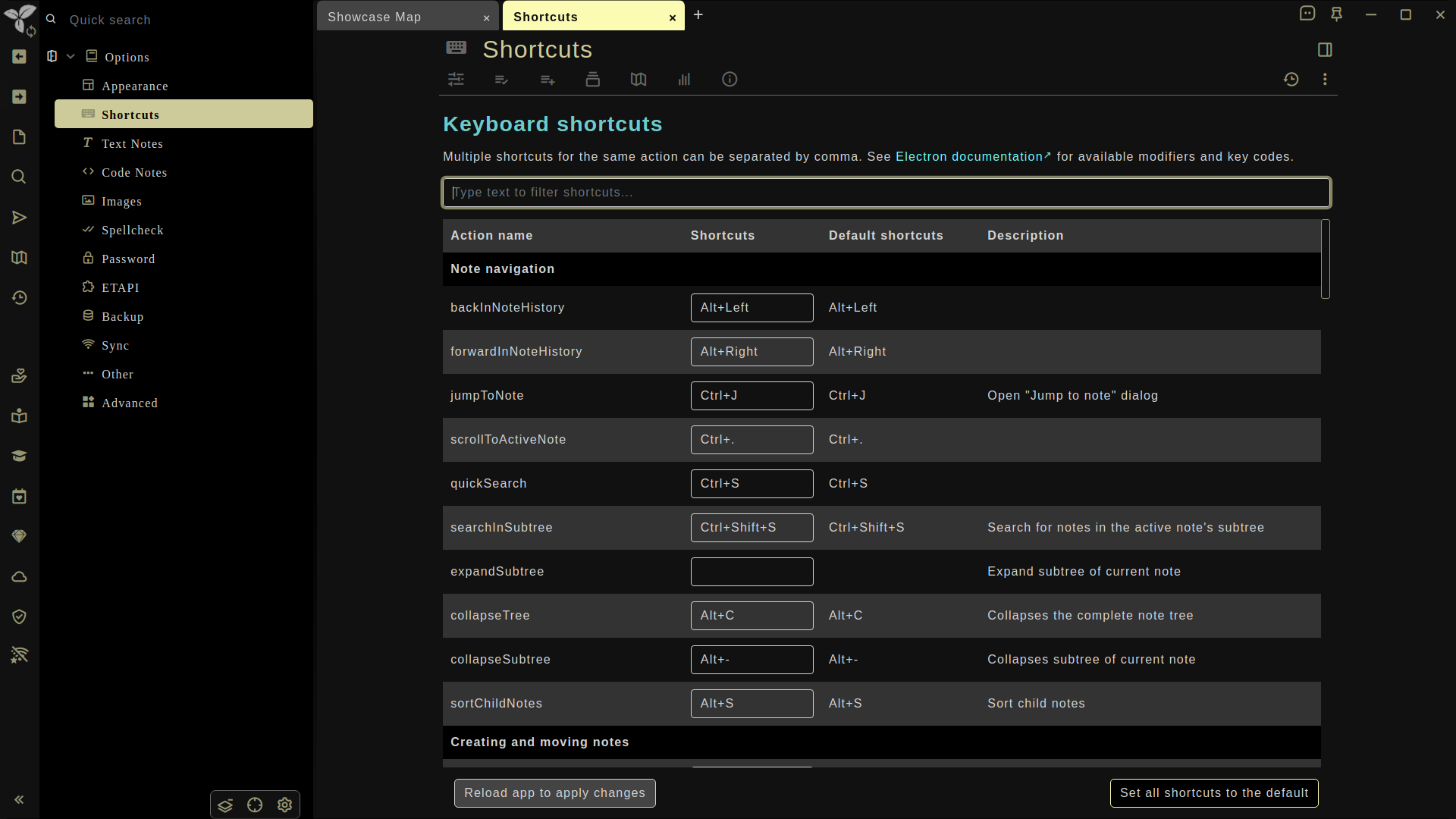 Showcase Colors on Options